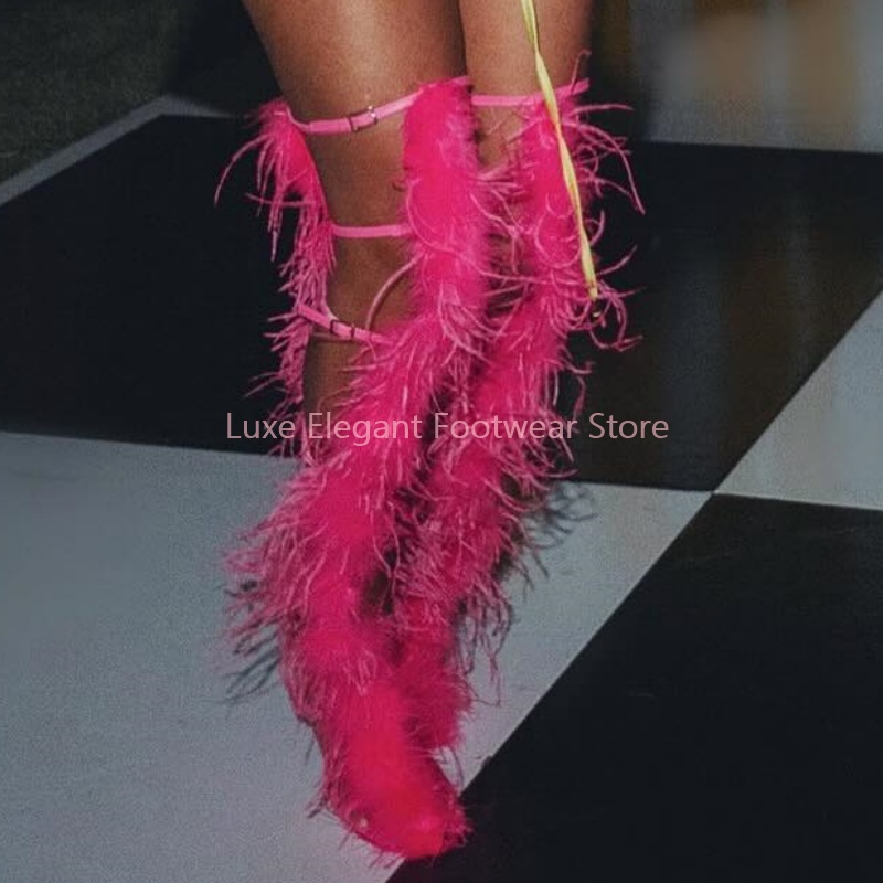Pink Feather Strappy Hollow Bu - đánh giá và giá Sandal Strappy Heeled
